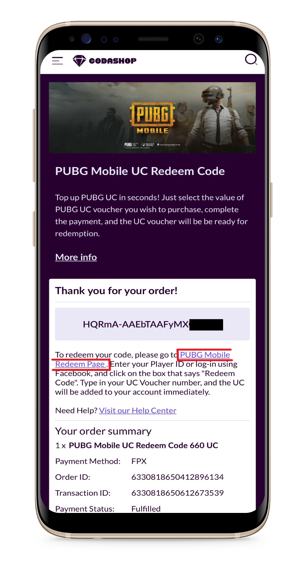 Как погасить код ваучера PUBG Mobile – Codashop Россия (Russia)